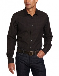 Perry Ellis Men's Long Sleeve Slim Fit Herringbone Plaid Woven