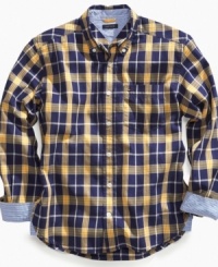 Dress him up in classic and cute style with this Tommy Hilfiger plaid shirt.