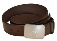 Polo Ralph Lauren Men's Big Pony Plaque Leather Belt Brown