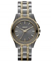 Dusky gunmetal tones blend impeccably with golden accents on this DKNY watch.