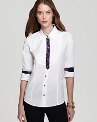 A quirky-cool take on menswear, this BASLER shirt dresses up the essential style with a mock tie and tuxedo pleats.