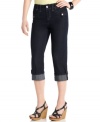 Cool button tabs add a new look to Style&co.'s denim capris. Cute cuffs and tummy control give them extra appeal!