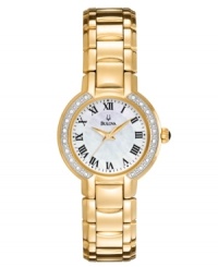 Adorned with gorgeous diamond stones, this timepiece by Bulova is simply captivating.