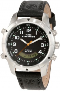 Timex Men's T49827 Expedition Rugged Chronograph Analog-Digital  Black Leather Strap Watch