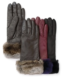 Impossibly soft rabbit fur adorns the cuffs of these luxe leather Labonia gloves, lined in cashmere.