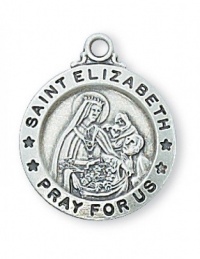 Patron Saint Of Widows, Nurses Sterling Silver Medal St. Elizabeth Includes 18 Inch Chain