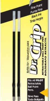 Pilot Dr. Grip Ballpoint Ink Refill, 2-Pack for Retractable Pens, Fine Point, Black Ink (77210)