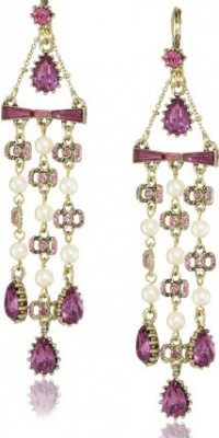 Betsey Johnson Iconic Fabulous Fuchsia Crystal Bow and Teardrop Multi-Chain Earrings