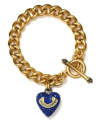 Juicy Couture B Pave Heart Banner Starter Bracelet, Blue, Gold