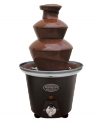 The life of the party! Break out this mini chocolate fondue fountain whenever you want to guarantee a good time. Simply add melted chocolate and let guests dip their favorite treats into the two tiers of indulgent chocolate. Holding over 2 pounds of chocolate, this fountain takes your party to the next level. 3-month warranty. Model CFF-965.