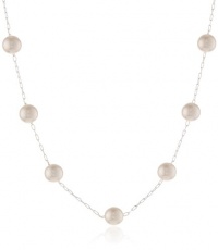 Cream 8mm Simulated Pearl Tin Cup Silver Plated Necklace, 16 + 2