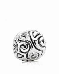 Swirling lines and bezel-set cubic zirconia stones make this sterling silver PANDORA charm bewitching.