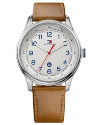 Classic Americana: Reds, whites and blues complement the rich brown leather of this Tommy Hilfiger watch.