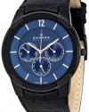 Skagen Men's 856XLBLN Steel Croco-Embossed Black Leather Strap, Blue Dial Watch