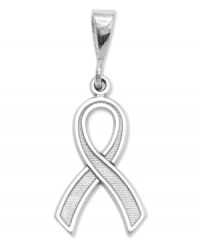 Increase awareness and support the fight against breast cancer. This petite ribbon charm is the perfect reminder in 14k white gold. Chain not included. Approximate length: 1-1/5 inches. Approximate width: 1/2 inch.