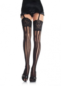 Leg Avenue Women's Striped Thigh-High Stocking With Lace Top