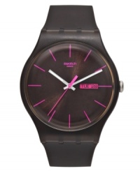 Pops of pink add life to this casual watch from Swatch's Brown Rebel collection.