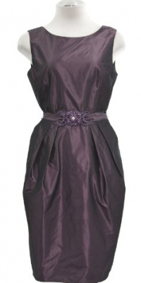 Alex Evenings Dusty Mauve Taffeta Pleated Belted Sleeveless Dress 6