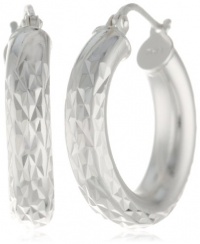 Sterling Silver Tarnish-Free Medium Diamond-Cut Hoop Earrings (0.8 Diameter)