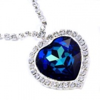 Contessa Bella Fancy LARGE Bermuda Blue Swarovski Austrian Crystal Titanic Heart of the Ocean Pendant Necklace Elegant Trendy Fashion Jewelry P9971