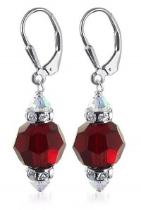 SCER266 Sterling Silver 10mm Faceted Round Garnet Crystal Earrings Made with Swarovski Elements