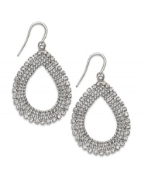 Add shine to any look in shapely style. Alfani earrings feature an intricate braided teardrop with sparkling crystals decorating the edges. Crafted in silver tone mixed metal. Approximate drop: 2 inches.