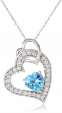 Sterling Silver Blue Topaz and Created White Sapphire Heart Pendant Necklace, 18