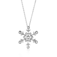 Sterling Silver Snowflake Pendant w/ Created White Sapphire and 18 Chain