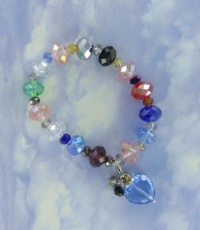 Swarovski Crystal Rainbow Bracelet with Heart Drop Dangle Pendant Charm, One Size Fit All.