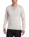 Ben Sherman Men's Long Sleeve Merino Wool V-Neck Sweater, Parchment Ma, Medium