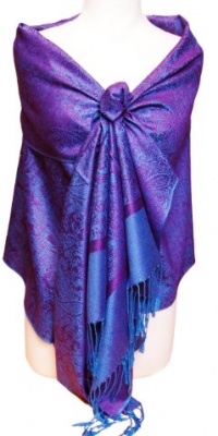 Jacquard Purple & Blue Tone Pashmina Shawl Wrap