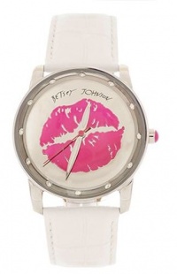 Betsey Johnson Watch, Women's White Croc Embossed Leather Strap BJ00108-01