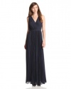 HALSTON HERITAGE Women's Sleeveless V-Neck Pleated Gown, Moonshadow, 0