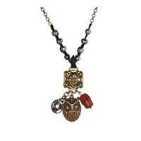 Lucky Brand Wisdom Owl Pave Owl Charm Necklace w Fresh Water Pearl Necklace w Carnelian Stone Charm Accent