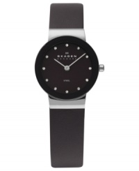 An unexpected pop of purple creates a playful presence on this leather watch from Skagen Denmark.