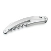 A sleek, simply designed bottle opener and corkscrew in matte stainless steel.