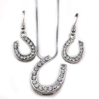 Cowgirl Lucky Western Horseshoe Horse Shoe Charm Pendant Necklace & Earrings 2-piece Set Jewelry