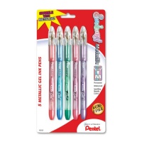 Pentel Sunburst Metallic Gel Pen, Medium Line, Permanent, Assorted Ink, 5 Pack (K908MBP5M)