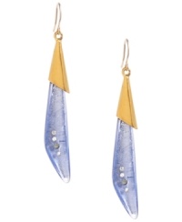 Blue resin is a breath of fresh air. Kenneth Cole New York's mixed metal earrings are gold-plated and feature blue resin drops that are accented with pave crystal. Approximate drop: 2 inches.