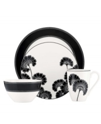 Dining redesigned. Artist Florence Broadhurt's timeless Japanese Floral print comes to modern tables in this graphic black-and-white place setting from the kate spade new york dinnerware collection.