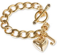 Juicy Couture 14K Gold Plated Starter Charm Bracelet w J Juicy Banner Puffed Heart Charms YJRU0025