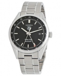 TAG Heuer Men's WV2115.BA0787 Carrera Calibre 7 Twin Time Automatic Black Dial Steel Bracelet Watch