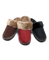 Take each step in cozy comfort with these adorable clog slippers from Isotoner. Made from soft microsuede and embellished with fun faux fur, they're the perfect around-the-house footwear.