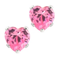 3.00 Ct .925 Sterling Silver Pink CZ Heart Shape Stud Earrings 6MM