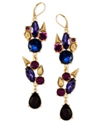 Quite the colorful bunches. This pair of drop earrings from RACHEL Rachel Roy makes a vibrant statement. Crafted from gold-tone mixed metal with glass stones. Approximate drop: 3 inches. Approximate diameter: 3/4 inch.