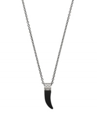 Looking sharp. This elegant shark tooth pendant by Emporio Armani features black onyx (40 mm) and the company's signature logo. Setting and chain crafted in stainless steel. Approximate length: 20 inches + 2-inch extender. Approximate drop: 1-1/4 inches.