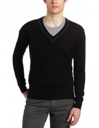 Ben Sherman Men's V-Neck Sweater with Color Insert Long Sleeve Knit