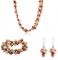 Multi-Color Dyed Freshwater Cultured Pearl Necklace, Bracelet and Earring Set with Sterling Silver Clasp