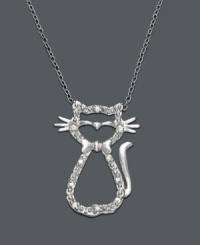 Stir up a feline frenzy with this glittery cat pendant. Necklace features round-cut diamond (1/10 ct. t.w.) in a sterling silver setting. Approximate length: 18 inches. Approximate drop: 1 inch.