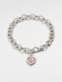 A sweet style with a textured sterling silver link chain and a pink crystal heart charm. Pink crystalSterling silverLength, about 7.5Lobster clasp closureImported 